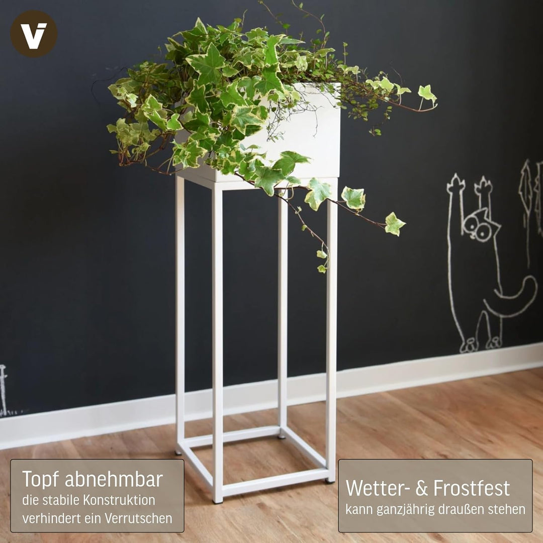 VIVANNO Blumentopf auf Ständer mit Beinen Füssen Elevate Square 79 cm, Weiss, Weiss Matt