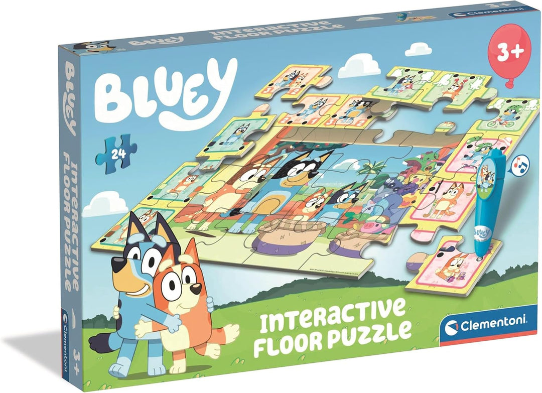 Clementoni Quiz-Bodenpuzzle - Bluey - Interaktives Puzzle mit Stift, Lernspiel für Kinder ab 3 Jahre