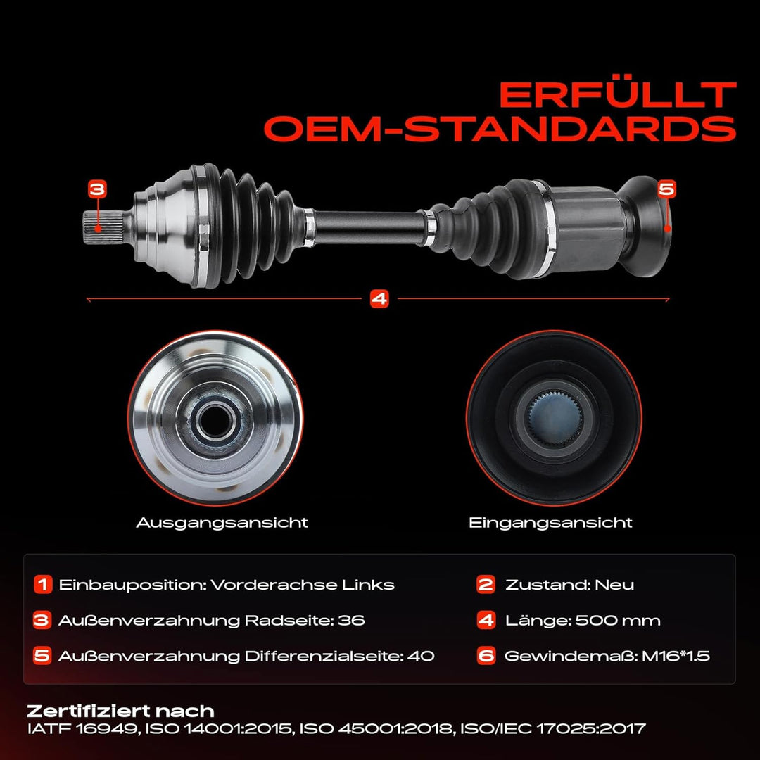 Frankberg Antriebswelle Vorne Links Kompatibel mit Q3 8UB 8UG 1.4L 2.0L 2011-2018 T.i.g.u.a.n 5N 1.4