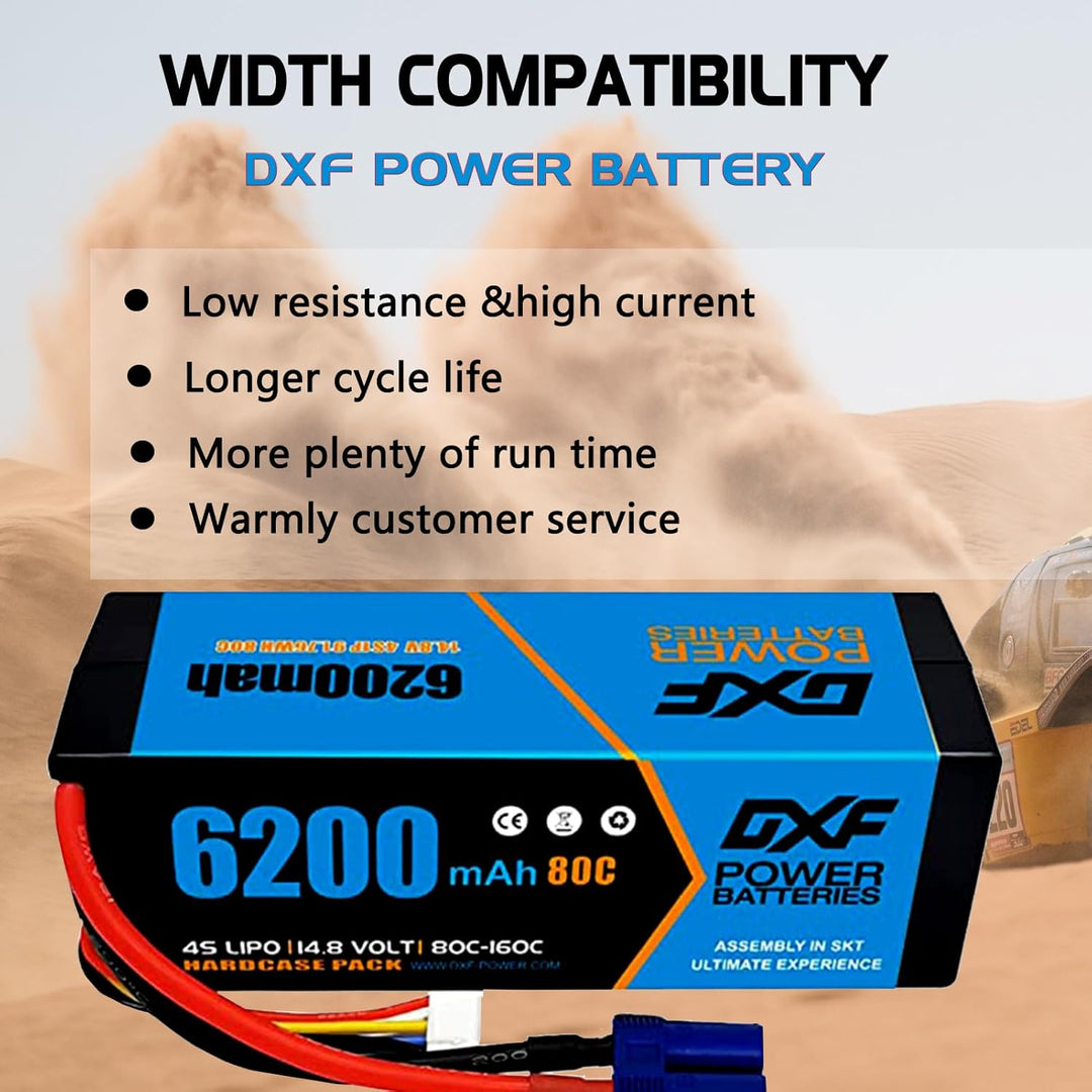 DXF 4S LiPo EC5 Akku 14,8V 80C 6200mAh Hardcase Batterie mit EC5 Steck für RC Auto, RC Flugzeug, RC