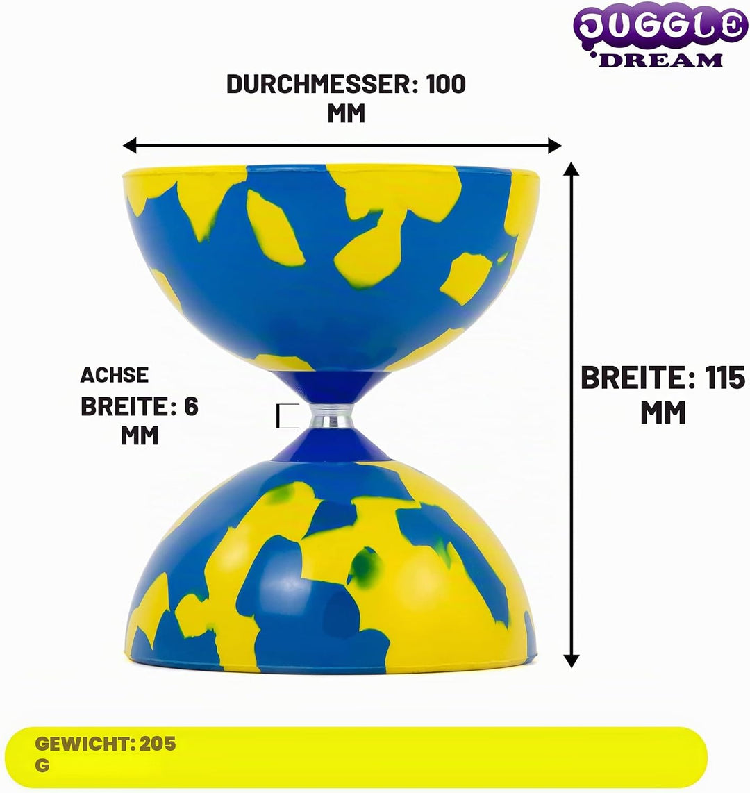 Juggle Dream Jester Diabolo Jonglierset – Fester Achse Profi-Diabolo mit Superglass-Handstäben, Onli