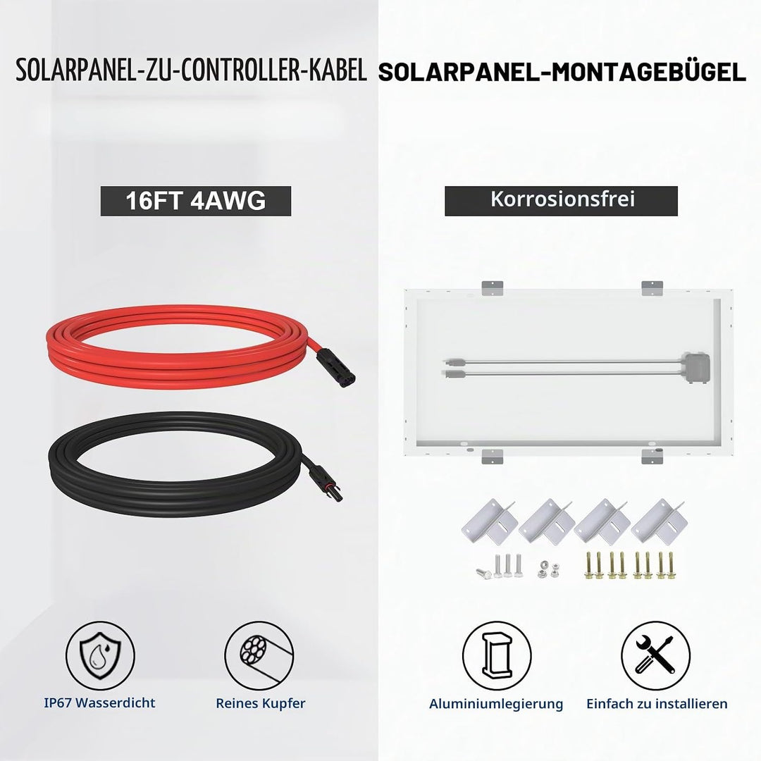 ECO-WORTHY 100W 12V Solarpanel Kit für Wohnmobil Boot 12V Batterie: 100W Monokristallinem Solarmodul