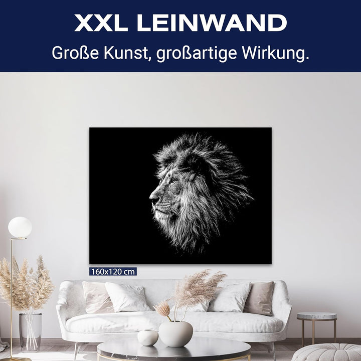 wandmotiv24 Leinwandbild Schwarz-Weiss, 60x45cm, Querformat, Löwe, Deko, Bilder auf Leinwand, Wandde