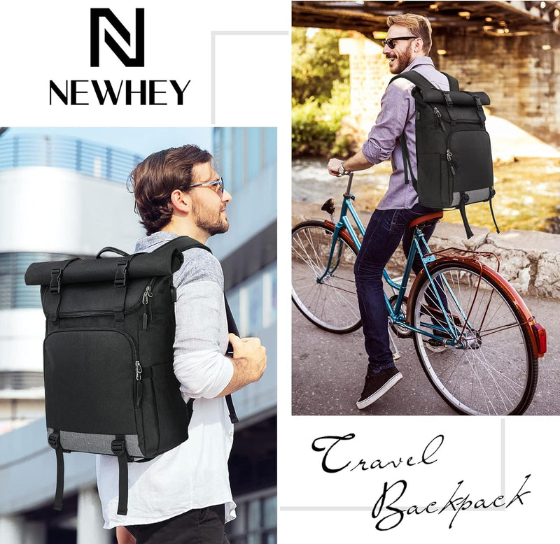 NEWHEY Rolltop Rucksack Herren Damen Laptop Rucksack 17,3 Zoll Schulrucksack Wasserdichter Daypacks