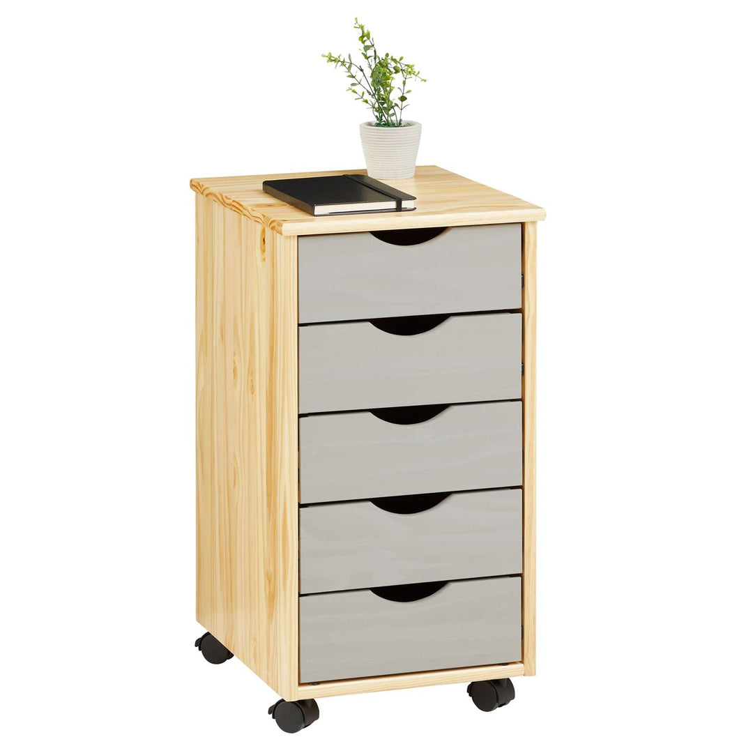 IDIMEX Rollcontainer Lagos, schöner Bürocontainer aus massiver Kiefer Natur/grau lackiert, praktisch