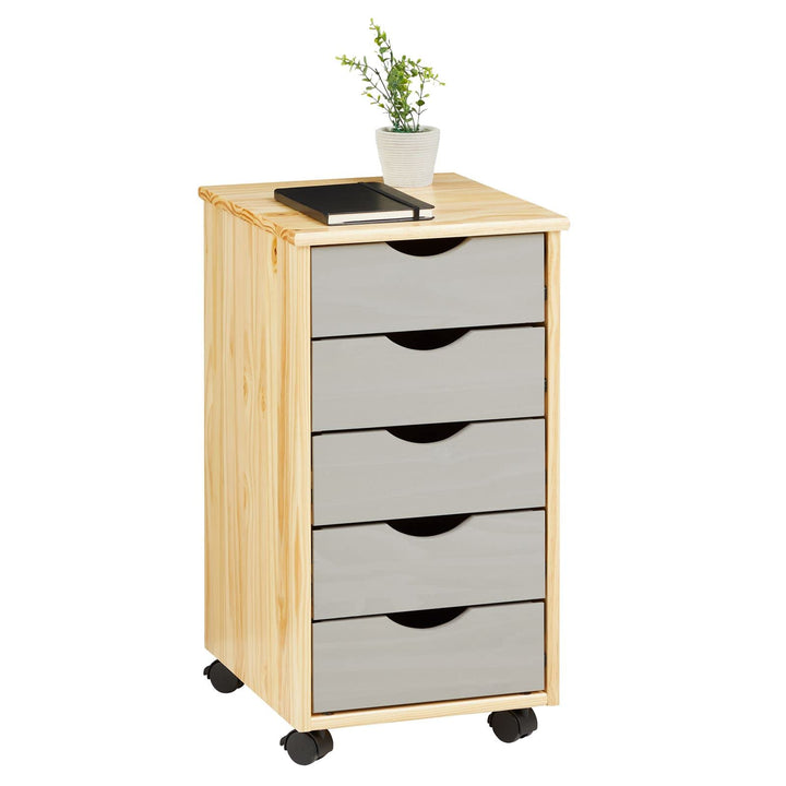 IDIMEX Rollcontainer Lagos, schöner Bürocontainer aus massiver Kiefer Natur/grau lackiert, praktisch
