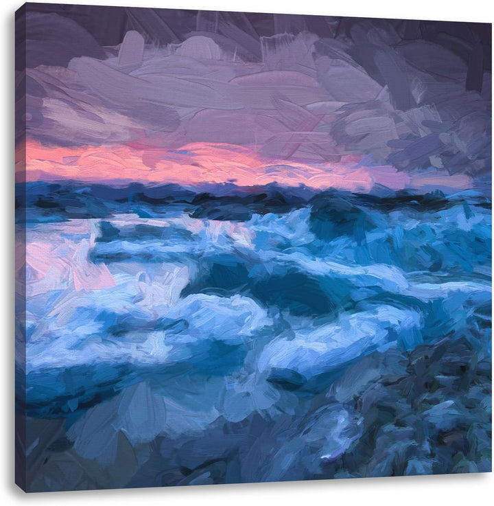 Pixxprint Extreme Eislandschaft Pinsel Effekt, Format: 70x70 auf Leinwand, 70x70