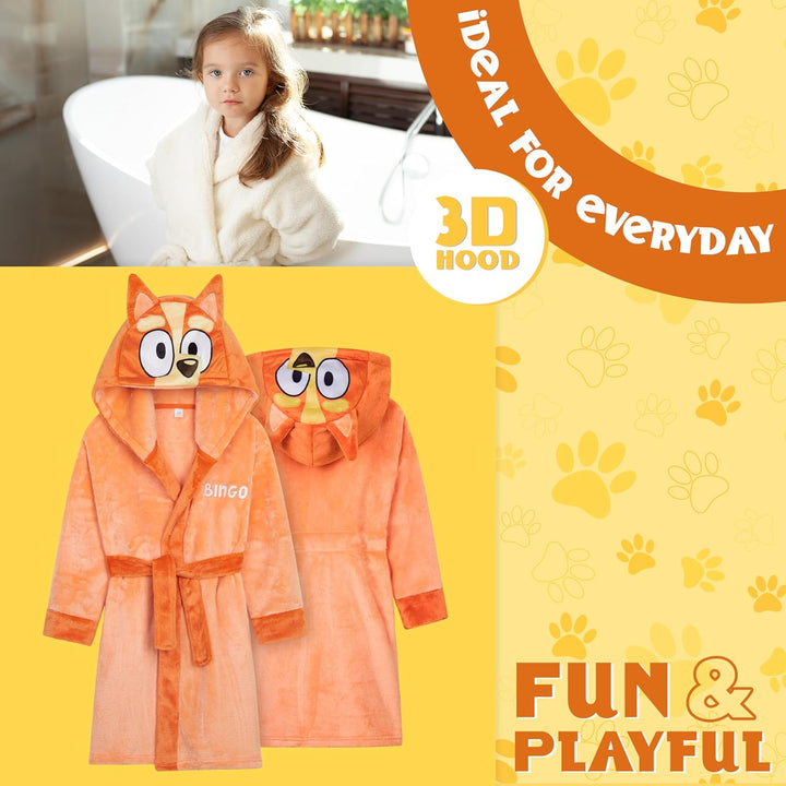 BlueY Mädchen Fleece Bademantel mit Kapuze und Bindegürtel, gemütlicher Morgenmantel - Geschenke für