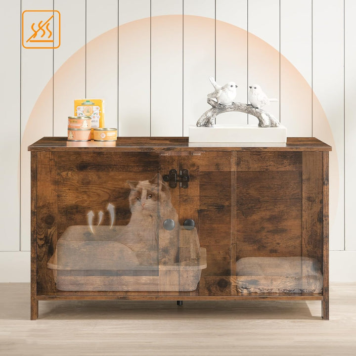 HOOBRO Katzenschrank, Katzenklo Schrank, Katzenhaus mit Tür und separater Trennwand, Sitzbank, Katze