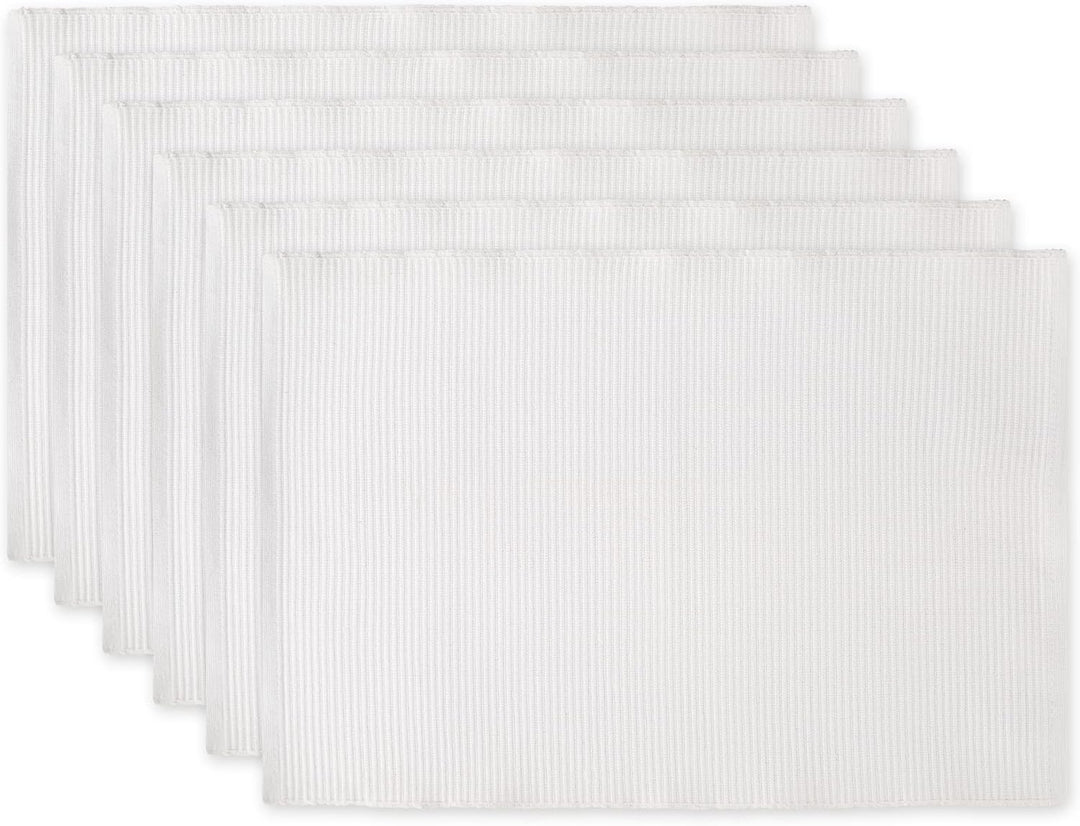 DII Basic Everyday Tischset aus 100% Baumwolle, gerippt, 33 x 48 cm, Weiss, 6 Stück Weiss/Opulenter