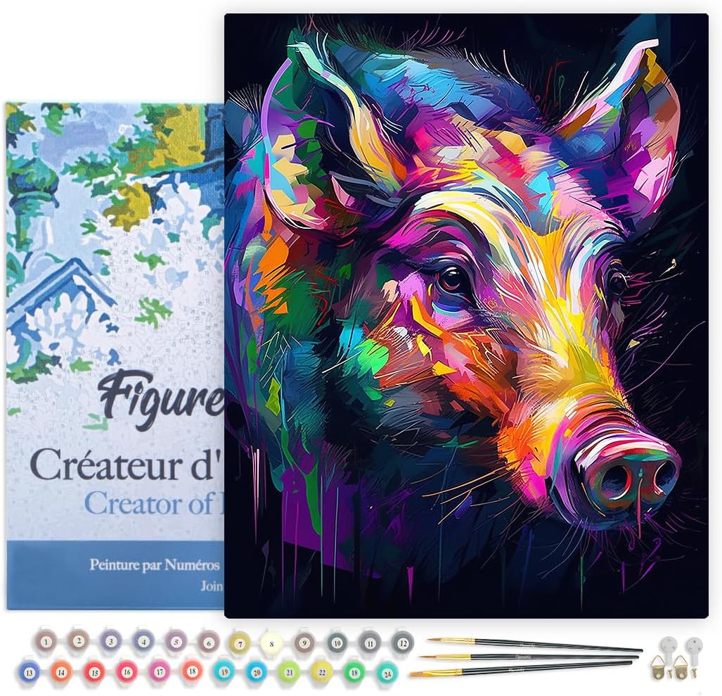 Figured'Art Malen Nach Zahlen Erwachsene Mit Rahmen Wildschwein Farbenfroh Abstrakt - Paint by Numbe
