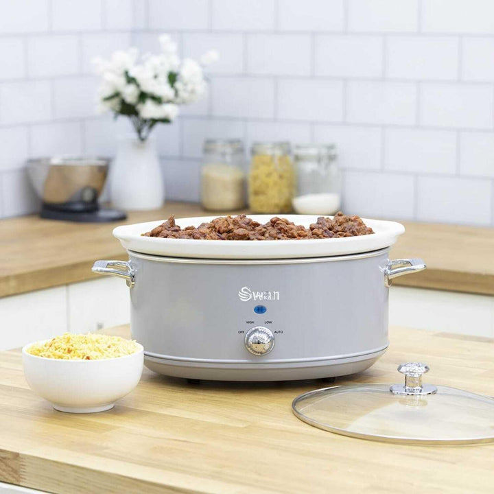 Swan Retro SF17031GRN Slow Cooker 6,5L Abnehmbarer Kochbehälter, PFOA- und PTFE-freier Keramischer A