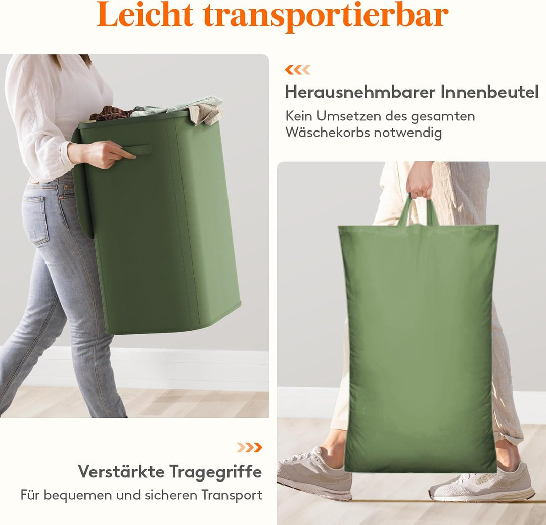 Lifewit Wäschekorb mit Deckel, 85L Wäschesammler mit Kunststoffrahmen, faltbarer grosser Wäschesorti