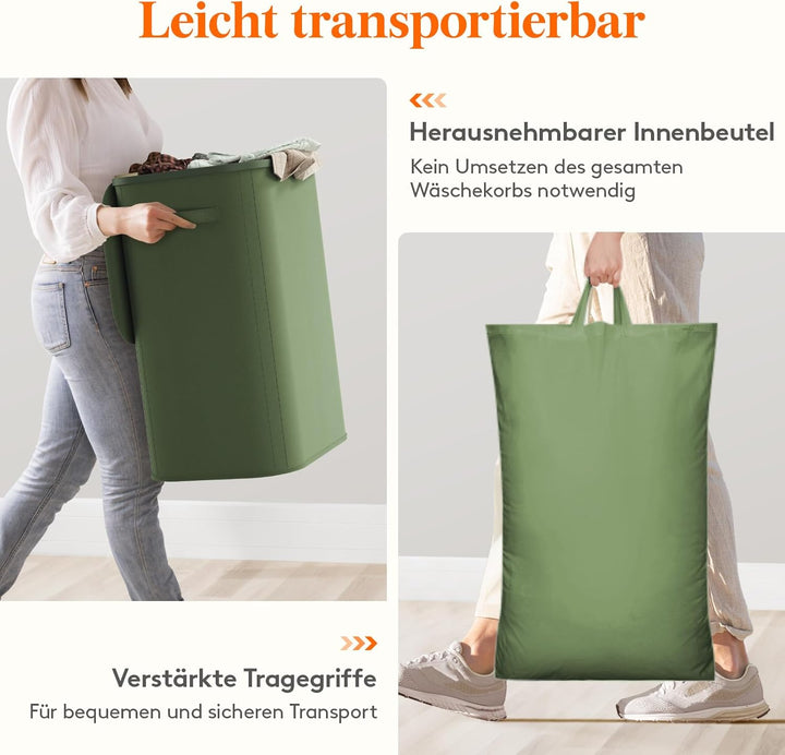 Lifewit Wäschekorb mit Deckel, 85L Wäschesammler mit Kunststoffrahmen, faltbarer grosser Wäschesorti