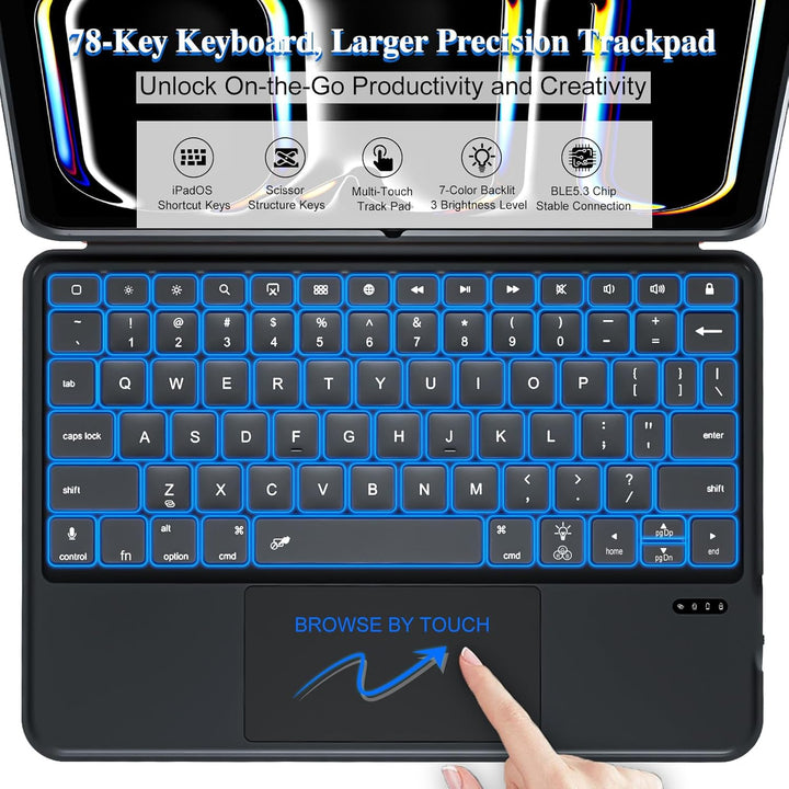 für iPad Pro 11 Zoll (M5/M4 2025/2024) Hülle mit Tastatur, Magnetisch Abnehmbares, Trackpad, Hinterg