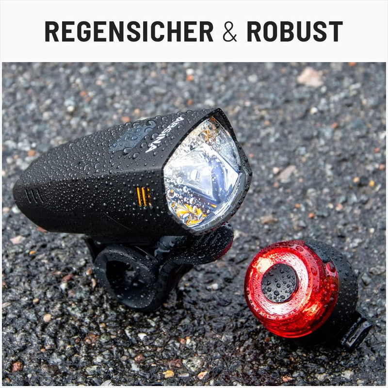 ABSINA LED Fahrradlicht Set Akku abnehmbar - StVZO zugelassen Fahrrad Licht mit 180 Lumen, 200m Reic