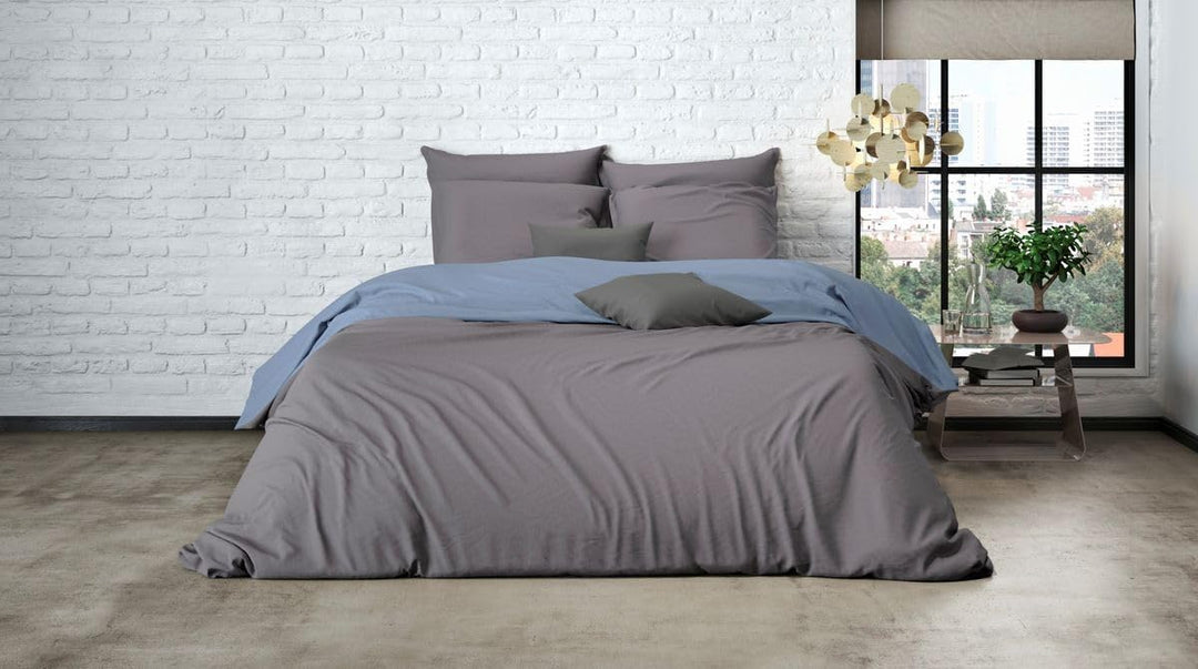MISTRAL HOME Uni Einfarbig Wende Bettwäsche Edel Perkal 100% Ägyptische Baumwolle, Farbe:Dark Grey-S