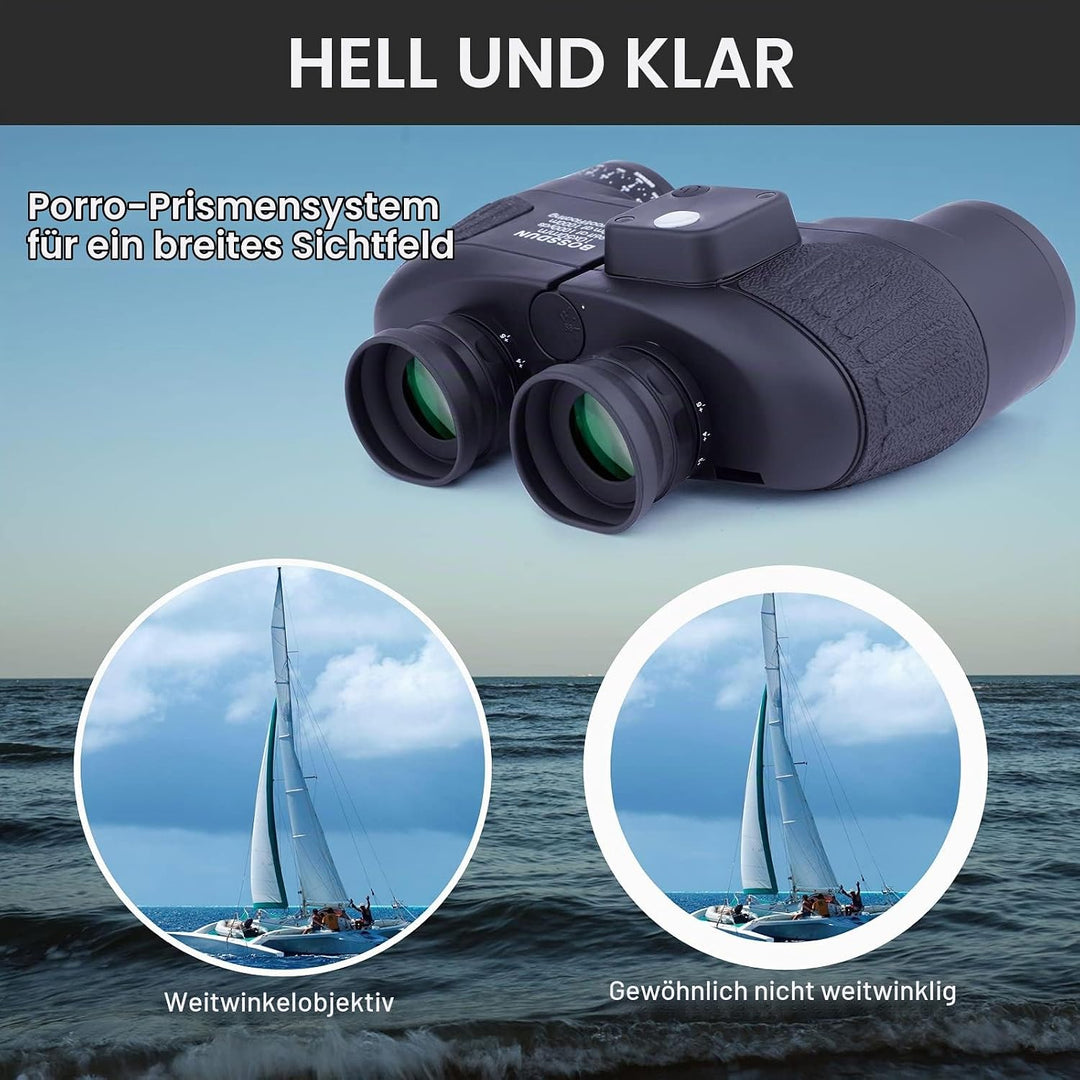 Marine Fernglas 10x50 wasserdicht mit Kompass &amp; Entfernungsmesser, Militärfernglas HD, beschlagfreie