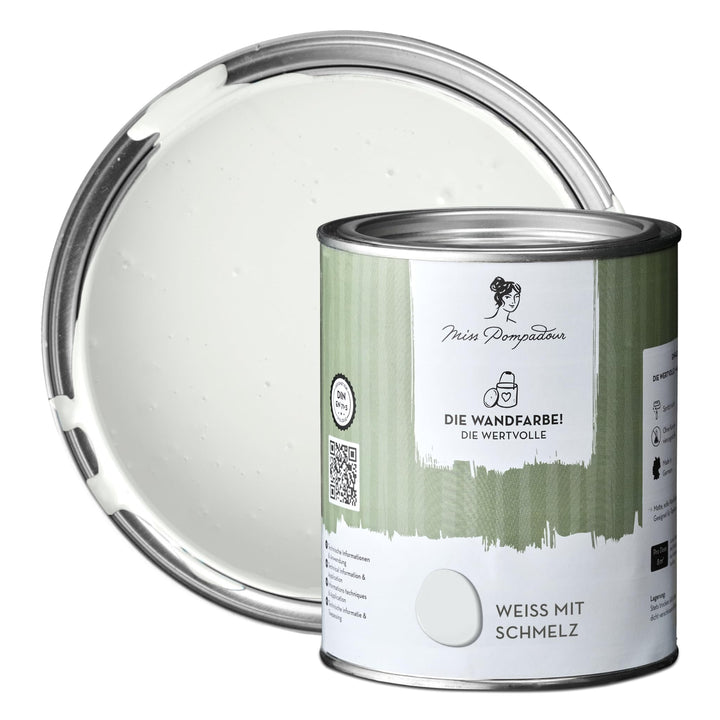 MissPompadour edelmatte Wandfarbe Weiss mit Schmelz 1L - sehr hohe Deckkraft - geruchsneutrale, spri