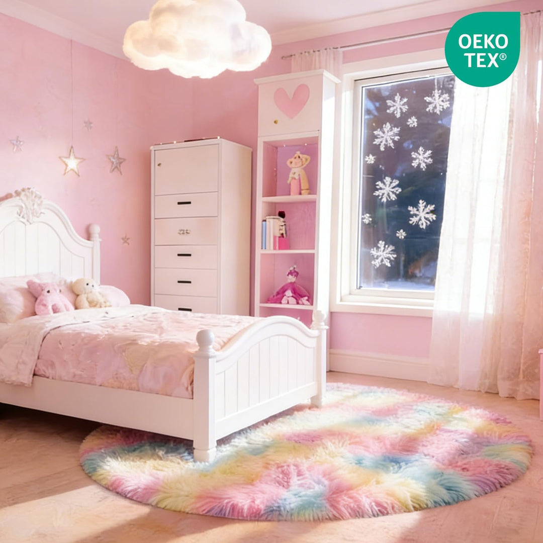 MARATIP Plüsch Teppich Rund,Flauschiger Teppich Rund,modernes Wohnzimmer,Kinder Mädchen,weicher und