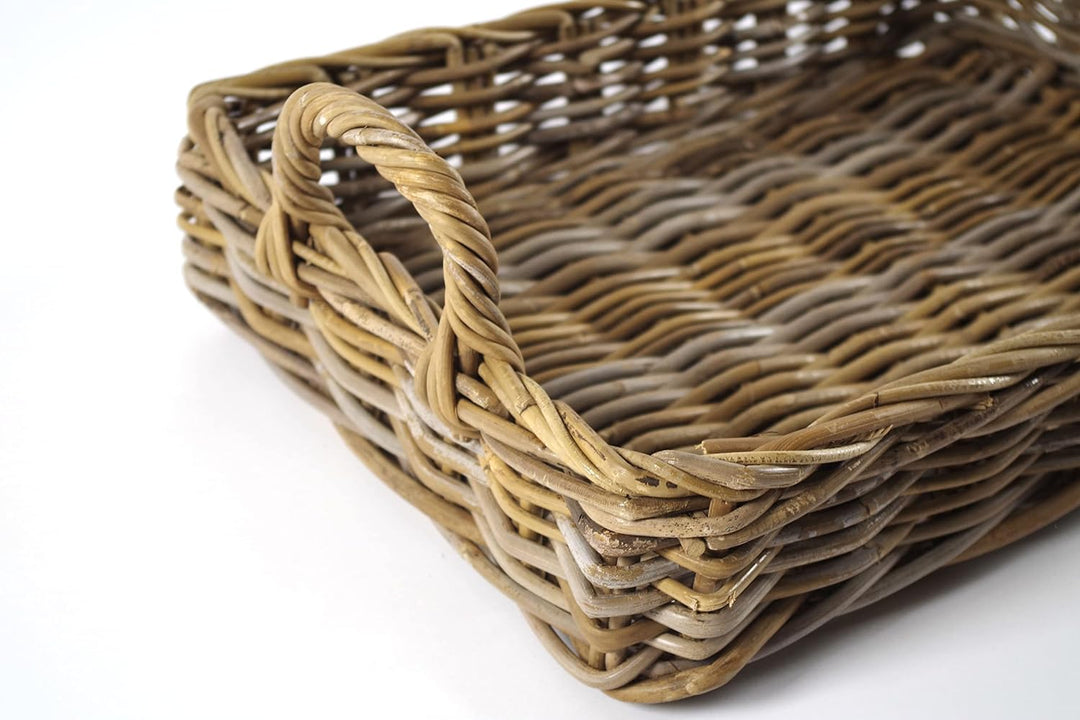 Kobolo Tablett Dekotablett Serviertablett aus Rattan -kubu grau- 50x37x20 cm