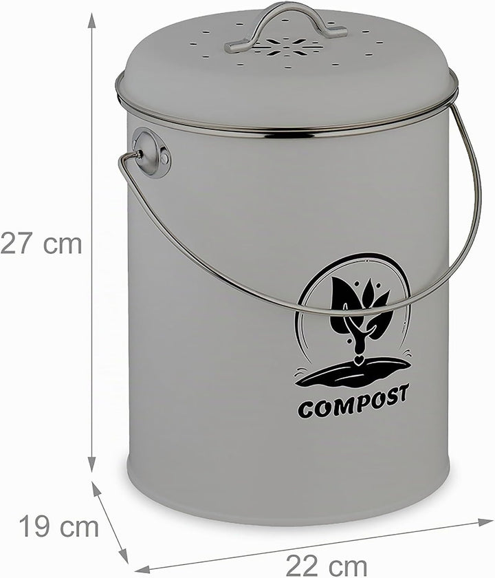 Relaxdays Komposteimer Küche 5,5 Liter, Mülleimer mit Deckel und Geruchsfilter, Abfalleimer Biomüll,