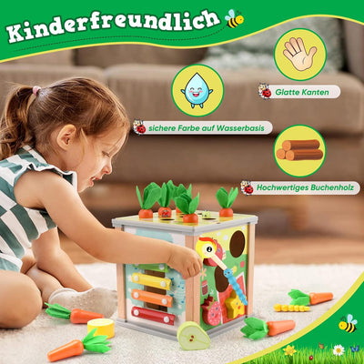ZOOYAUE Motorikwürfel Aktivitätswürfel aus Holz 6 in 1 Montessori Spielzeug, Activity Center Baby ab