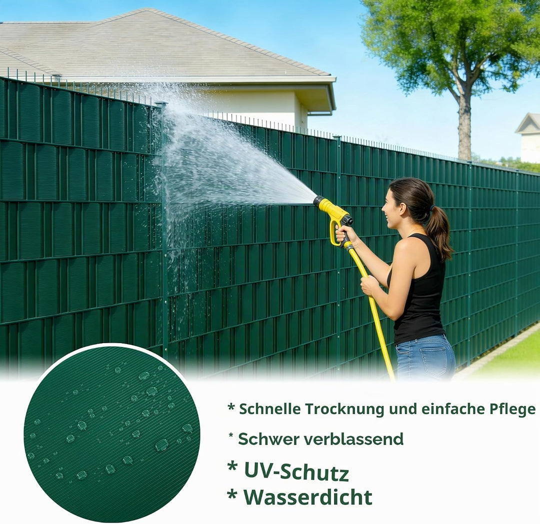 Sichtschutzstreifen für Doppelstabmatten, 26 m x 19 cm, RAL 6005 Grün, PP Premium sichtschutz zaun,