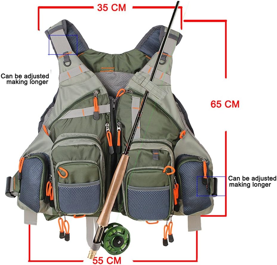 Kylebooker Fliegenfischen Weste Angelweste Einstellbare Grösse Maschen Multi-Taschen Jacke Einheitsg