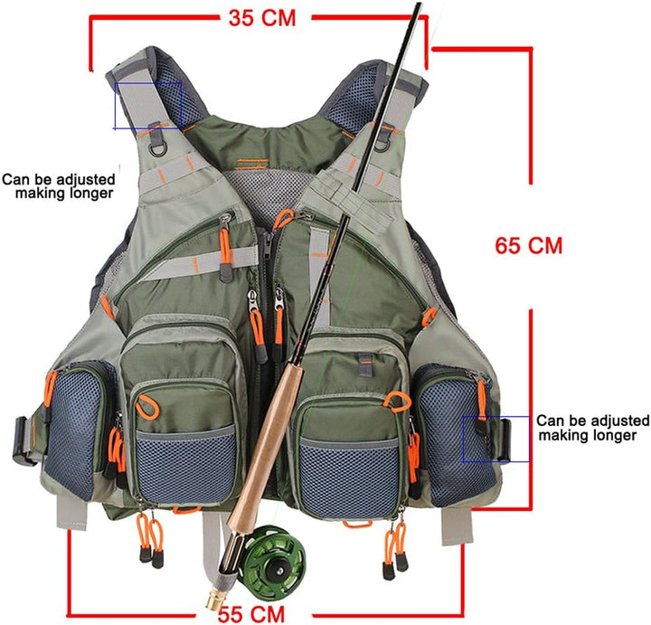 Kylebooker Fliegenfischen Weste Angelweste Einstellbare Grösse Maschen Multi-Taschen Jacke Einheitsg