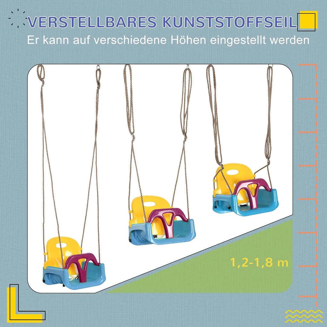 Outsunny Babyschaukel Outdoor 3-in-1, Kinderschaukel mit verstellbarem Seil, 120-180 cm höhenverstel