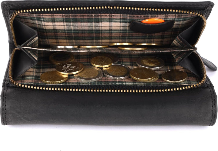 Benthill Geldbörse Gross Echt-Leder - Damen XL Portemonnaie mit RFID Schutz - Frauen Vintage Geldbeu