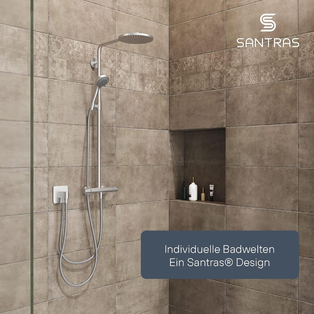 SANTRAS® Handbrause mit dreifach verstellbaren Duschkopf mit Wassersparer in Velourchrom – Brause mi