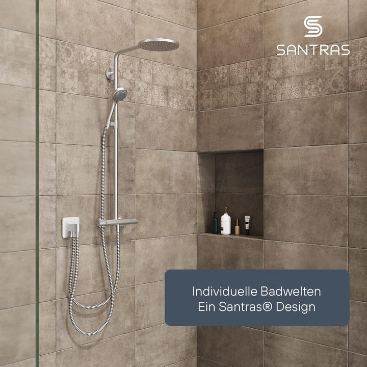 SANTRAS® Handbrause mit dreifach verstellbaren Duschkopf mit Wassersparer in Velourchrom – Brause mi