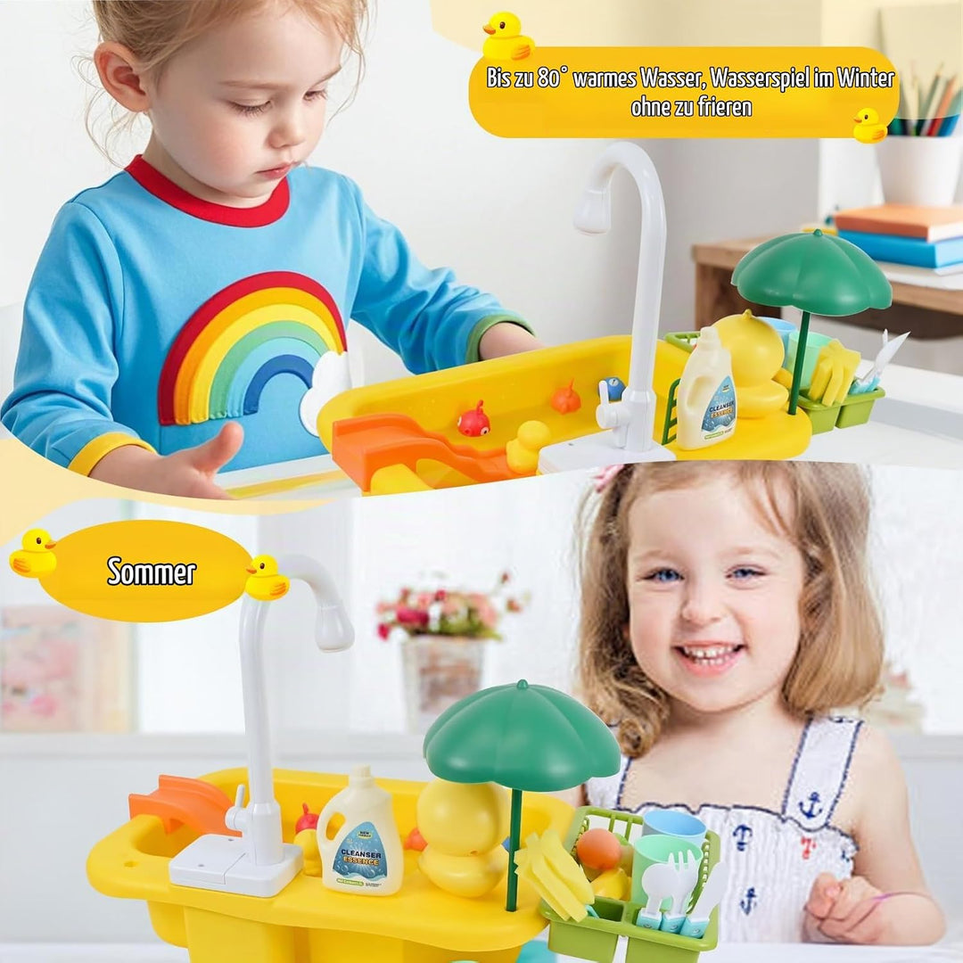 Ulikey Spielspüle Kinder, Küchenspüle Spielzeug Set mit Wasserkreislauf, 2-in-1 Elektrischem Wasserh
