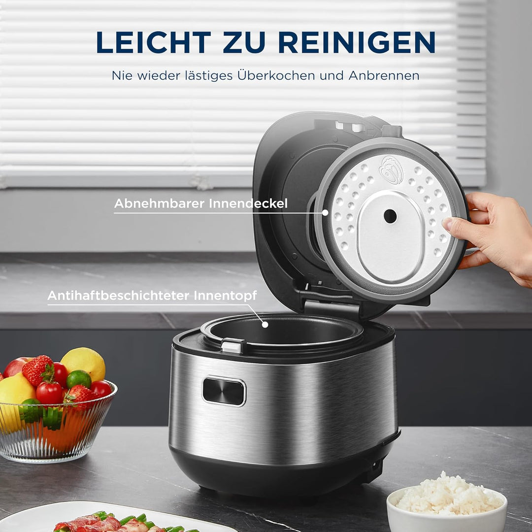 Midea Digitaler Reiskocher, Rice Cooker Klein 2L, Smart Berührungssteuerung Multicooker, mit Warmhal