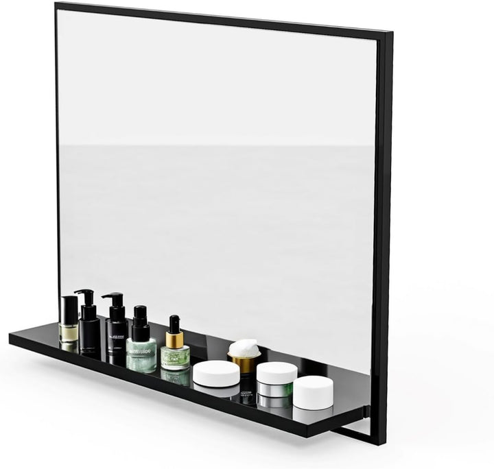 Badspiegel mit Ablage Schwarz - H:50 x B: 60 cm - Bathroom Mirror – Wandspiegel mit Regal – Badezimm