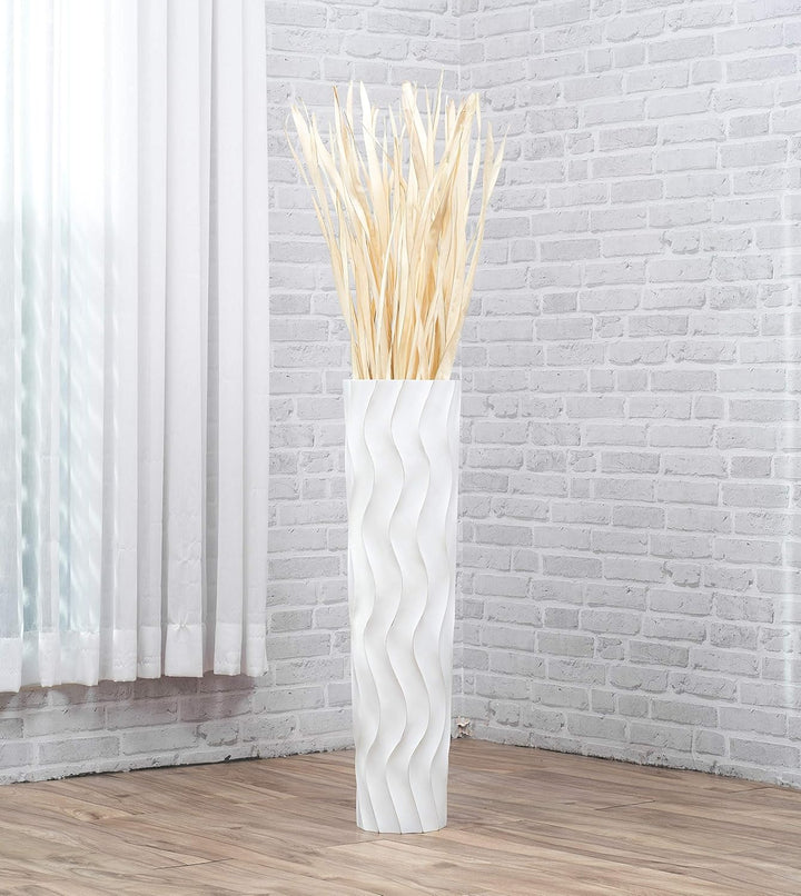 Leewadee Grosse Bodenvase für Dekozweige hohe Standvase Design Holzvase, Holz, 70 cm, White Wash 70