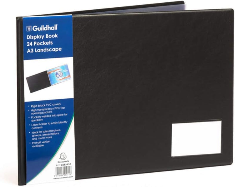 Exacompta Sichtmappe mit Deckel PVC, DIN A3 quer 24 Hüllen Goldline, 1 Stück schwarz 24 Taschen A3 (