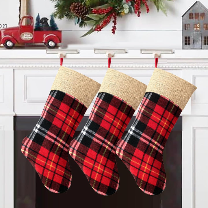3 Stück Nikolausstrumpf mit Jute Cuff, Weihnachtssocken Kamin Weihnachtsbaum, 46cm gross Christmas S