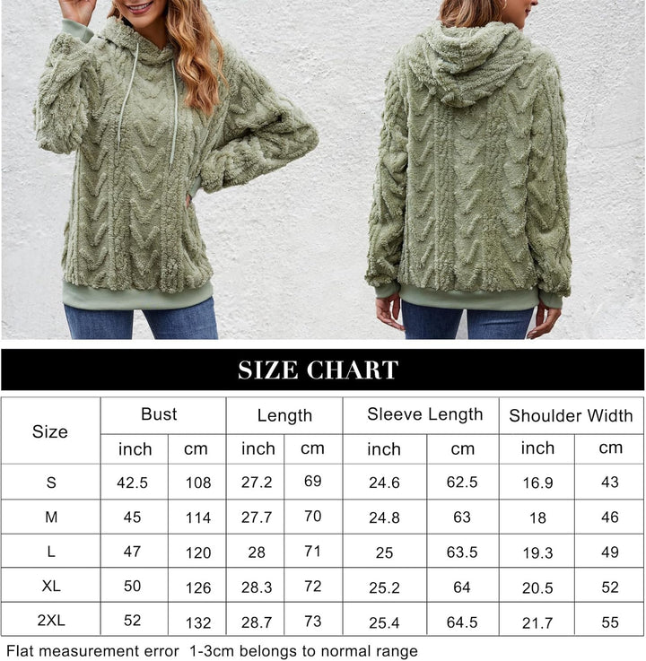 Zetieny Hoodie Damen Kapuzenpullover Teddy Fleece Double Fuzzy Fluffy Jacquard Pullover Lässiges War