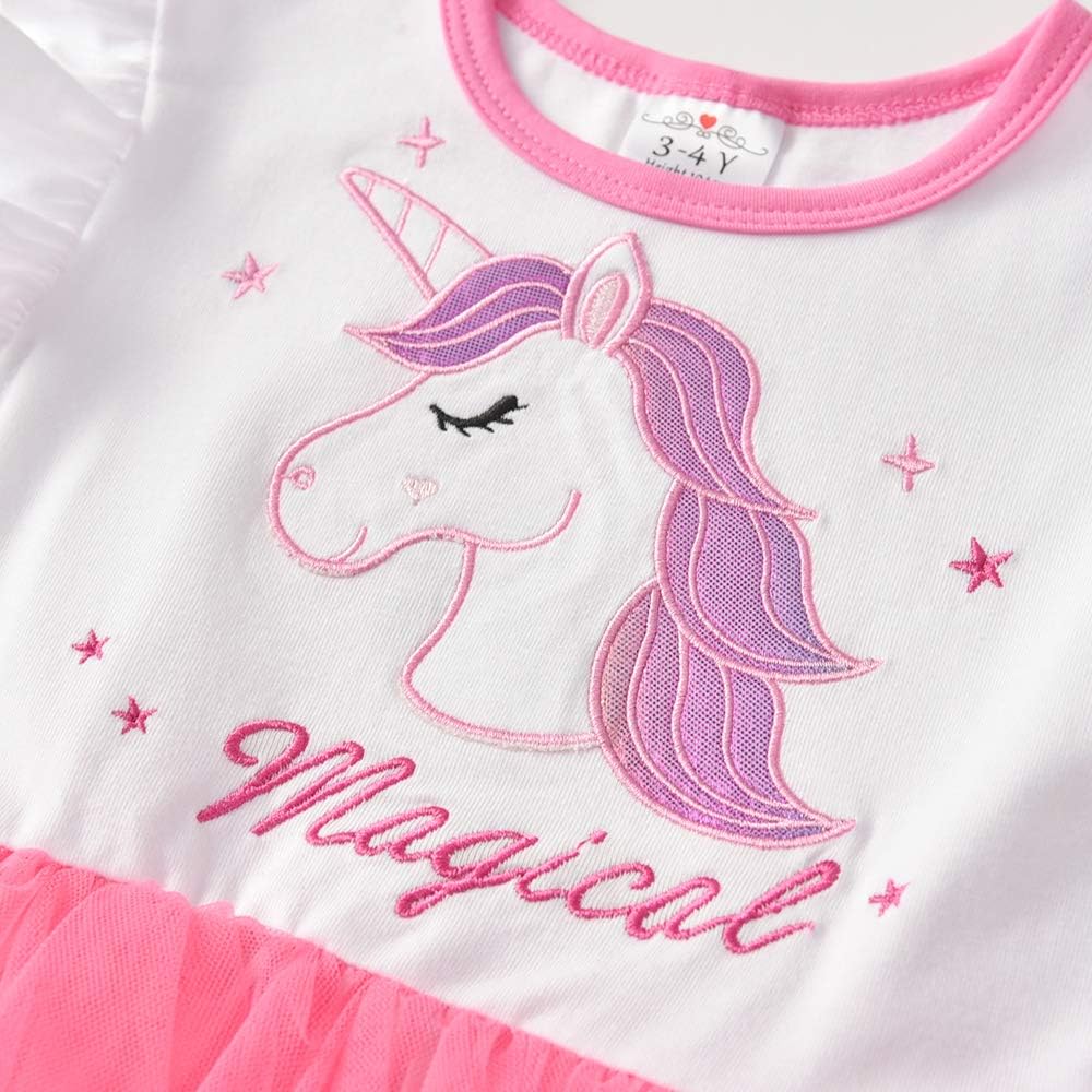 DXTON Mädchen Einhorn Kleider Prinzessin Kleid Party Geburtstag Ferien Baby Kleid Gr. 90-130 Einhorn