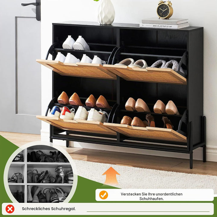Schuhschrank Mit 4 Klappen, Schuhregal Schuhkipper Schmal, Schuhablage Verstellbar, Schuhkommode für