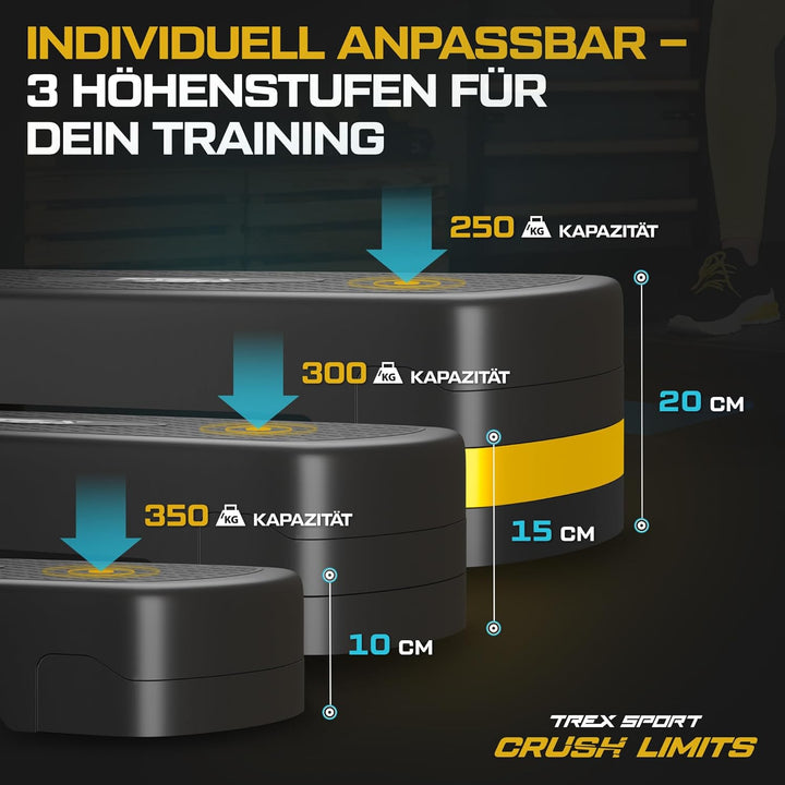 Steppbrett für zuhause höhenverstellbar TX-030AS | 68×28×10/15/20cm Aerobic Stepper 3 Stufen, rutsch