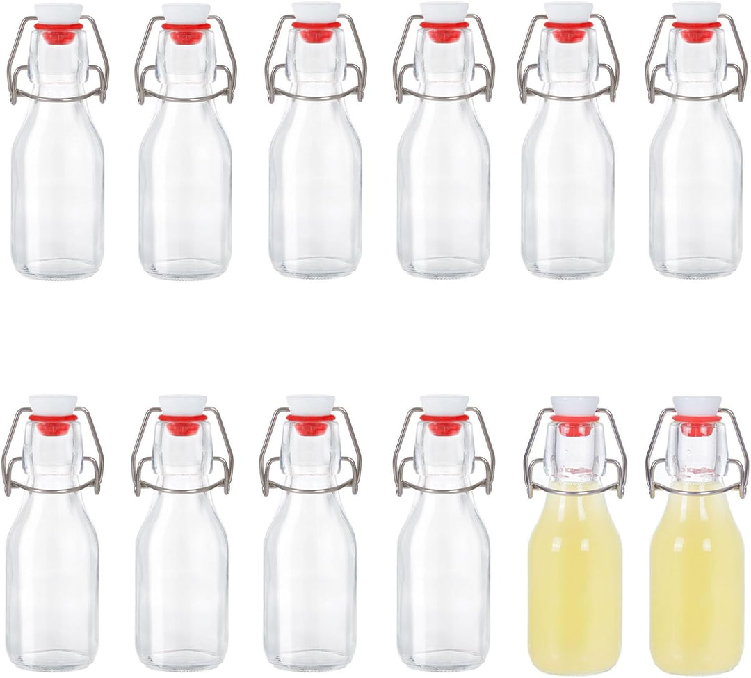 Zanfqvo Glasflaschen 100ml mit Bügelverschluss, 12 Stück Kleine Flaschen Zum Befüllen, Bügelflasche