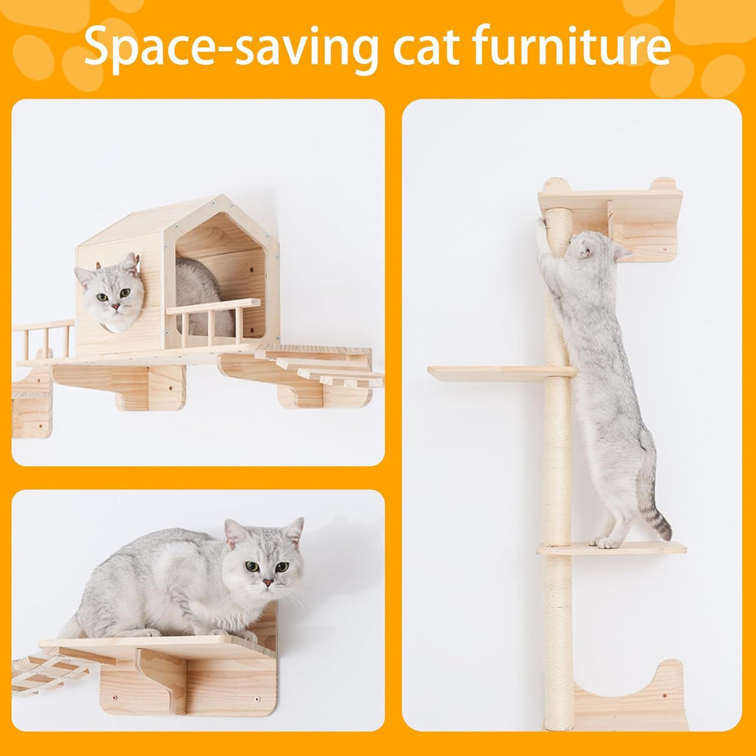 Katzen Kletterwand Set,Katzenregale für die Wand, wandmontiertes Katzenmöbel-Set, Katzenwandregal mi