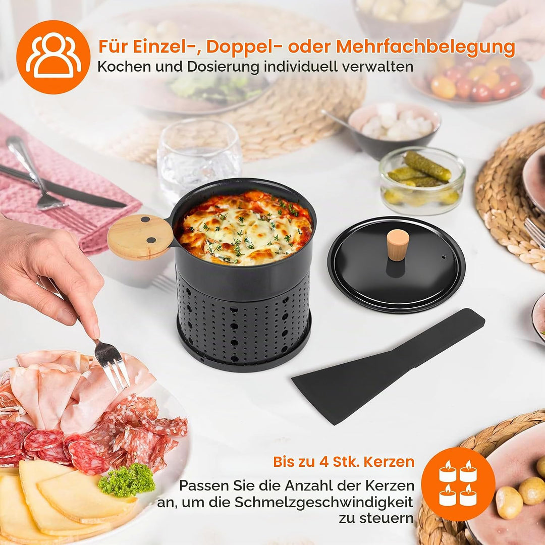 4 Stück Mini Raclette Grill Set, Teelicht Raclette antihaftbeschicht, Raclette Teelichtofen, Antihaf