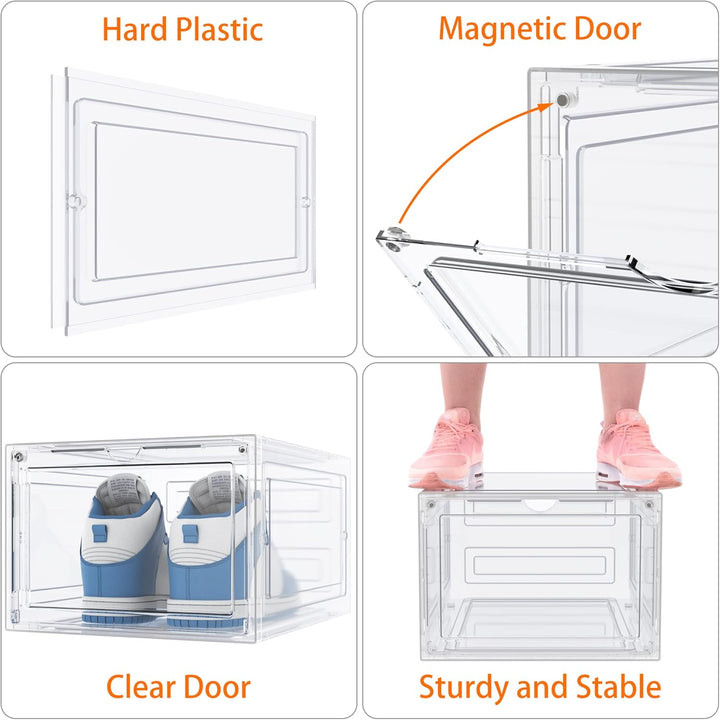 HOMIDEC Schuhboxen Stapelbar Transparent, 8 Stück Hartplastik Schuhkarton mit Deckel, Schuhaufbewahr