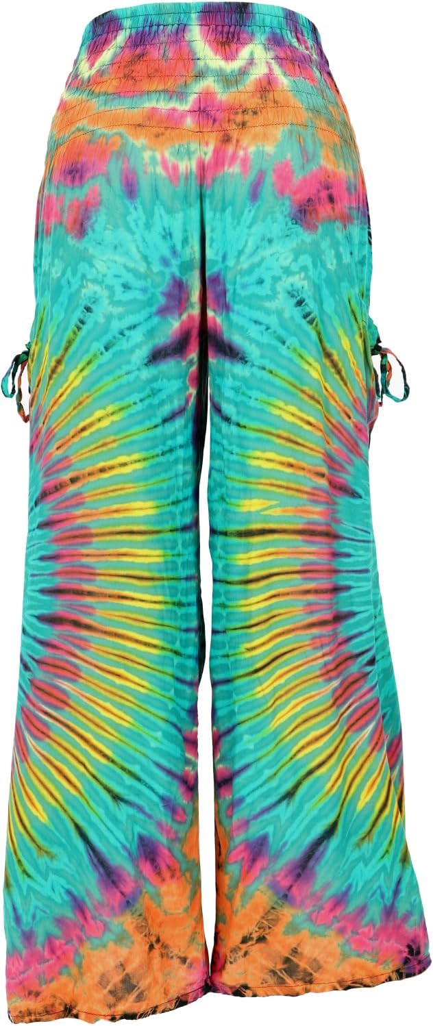 GURU SHOP Farbenfrohe Batikhose, Palazzohose, Weite Sommerhose, Damen, Synthetisch 36 Türkisgrün, 36