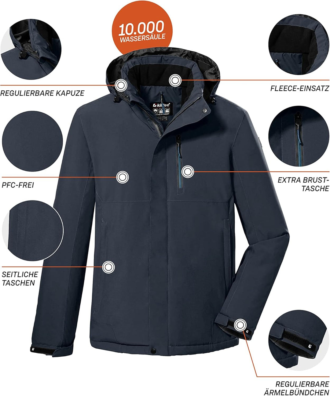Killtec Herren Kow 68 Mn Jckt Outdoorjacke/Funktionsjacke mit einrollbarer Kapuze S dunkelnavy, S du